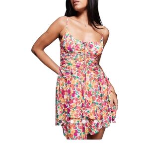 Princess Polly Cami Ruched Front Tie Asymetrical Hem Mini Dress Pink Floral 6